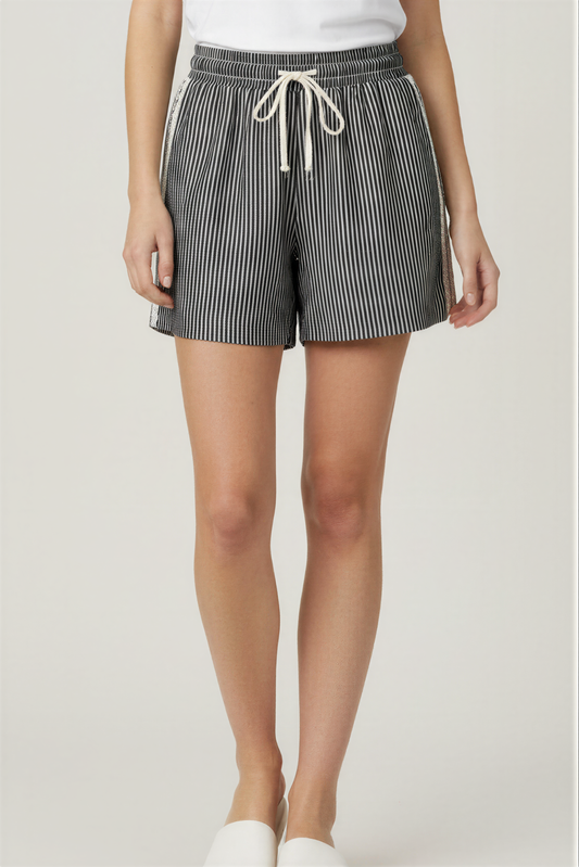 OVER&OVER - ELASTIC WAIST STRIPE CASUAL SHORTS