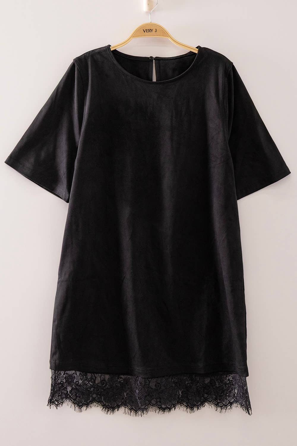 Faux Suede Lace Hem Mini Dress