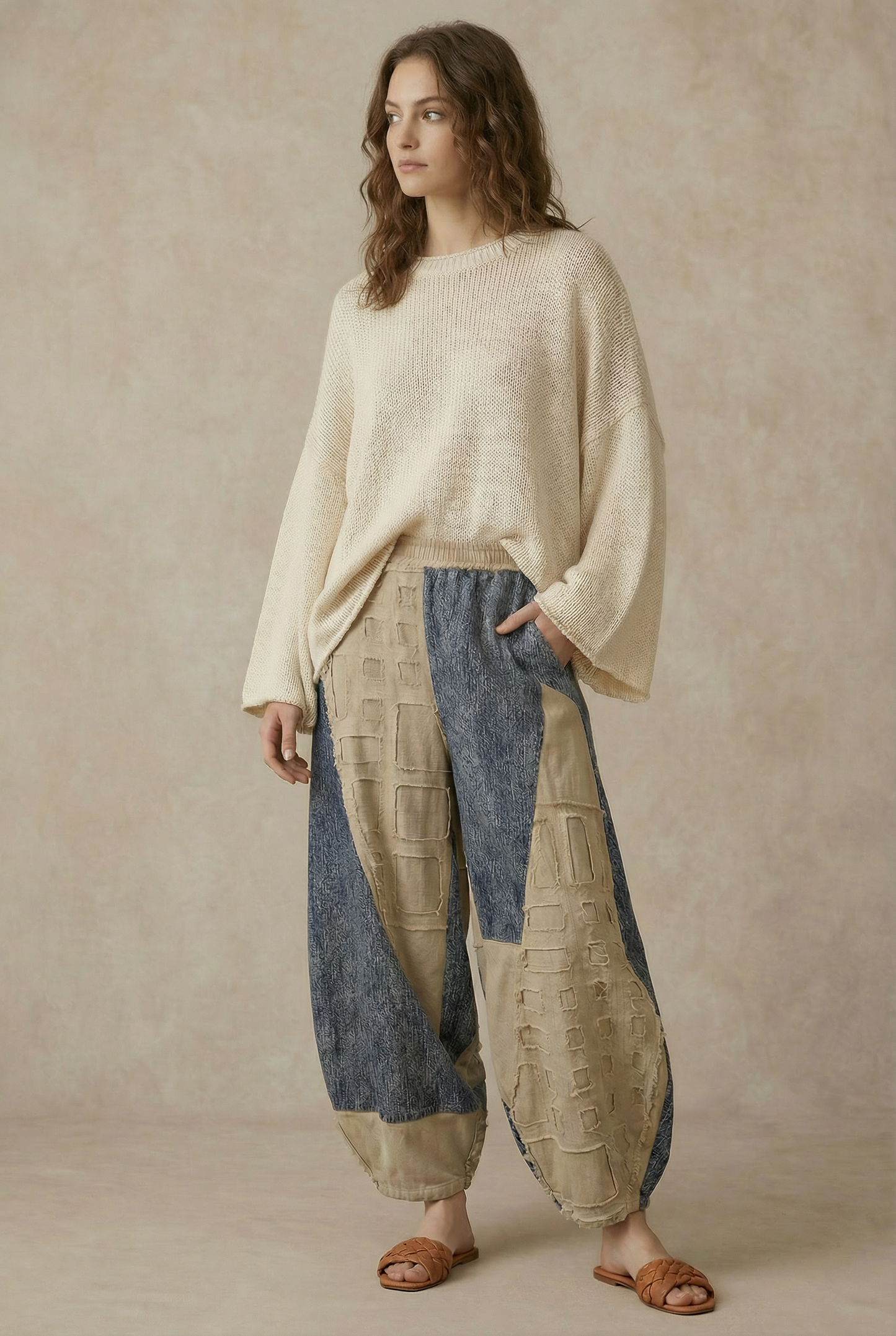 Textured Grid Patch Balloon Pants
