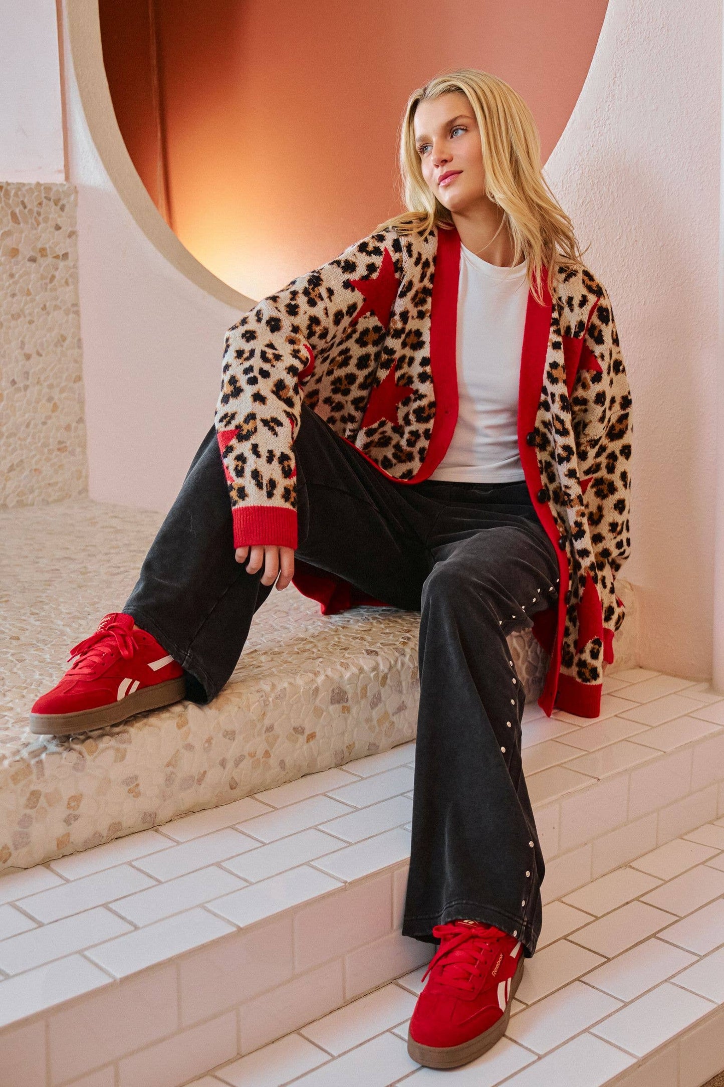 LEOPARD STAR CARDIGAN SWEATER