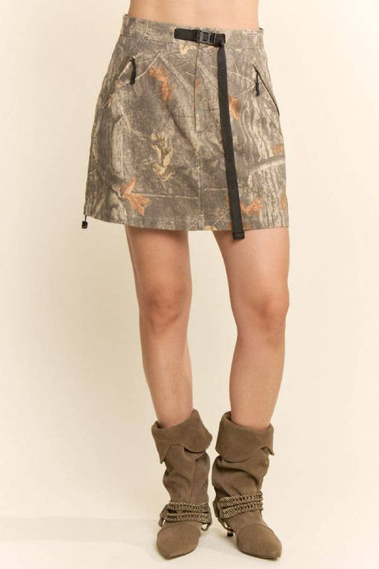 CAMOUFLAGE UTILITY MINI SKIRT POCKETS DRAWSTRING