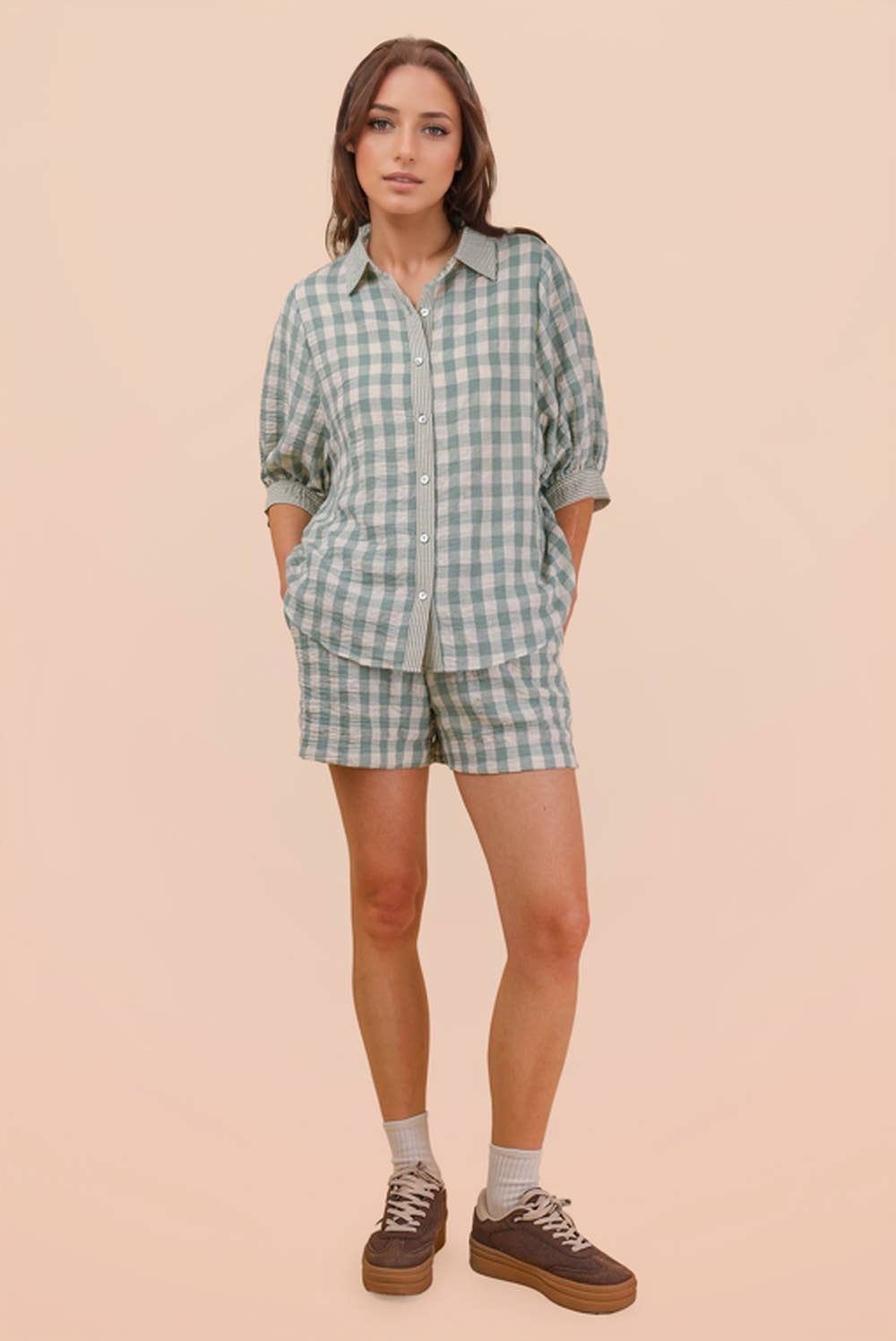 Checkered Shirt Top & Shorts Set