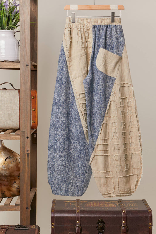 Textured Grid Patch Balloon Pants
