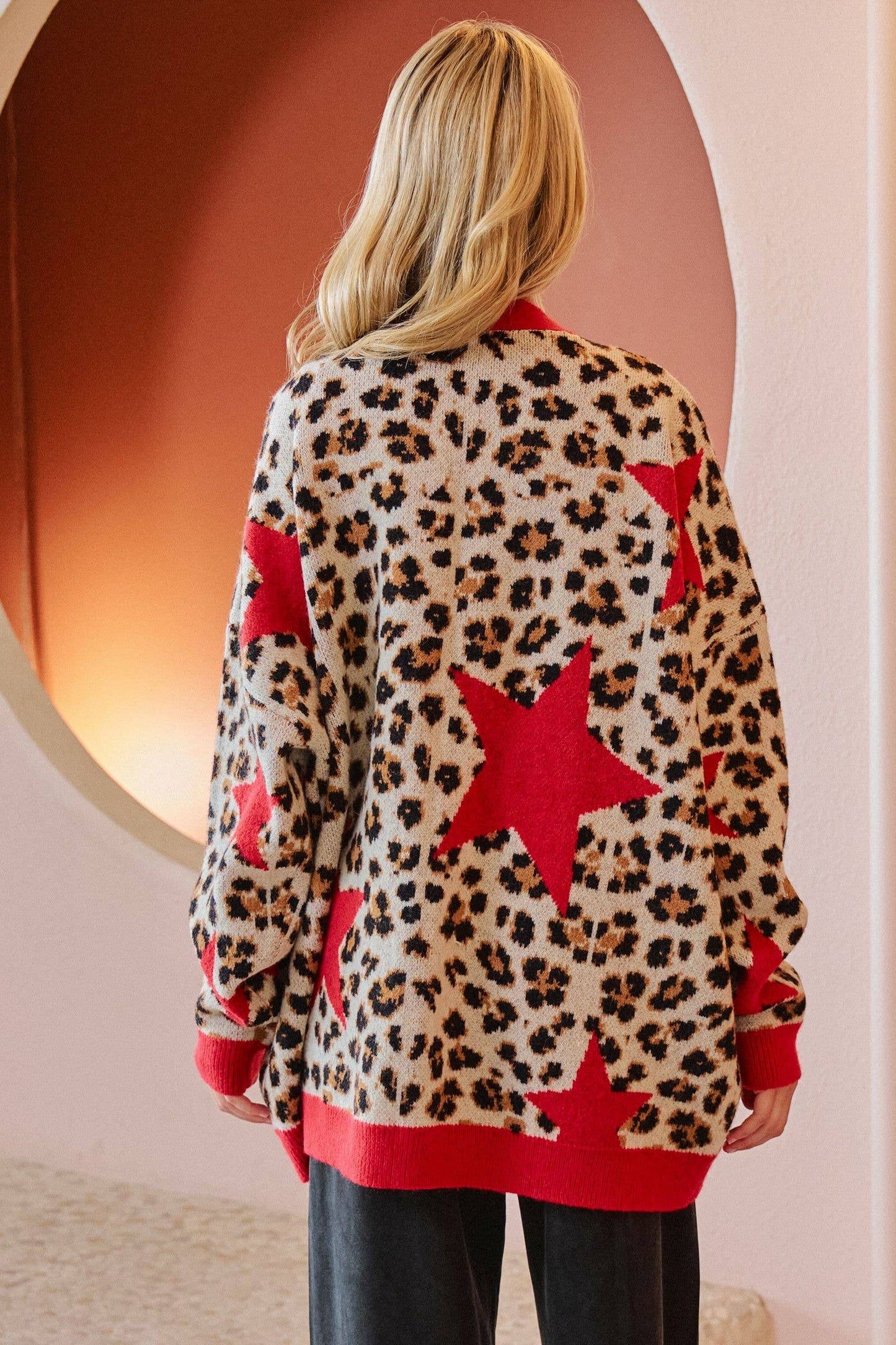 LEOPARD STAR CARDIGAN SWEATER