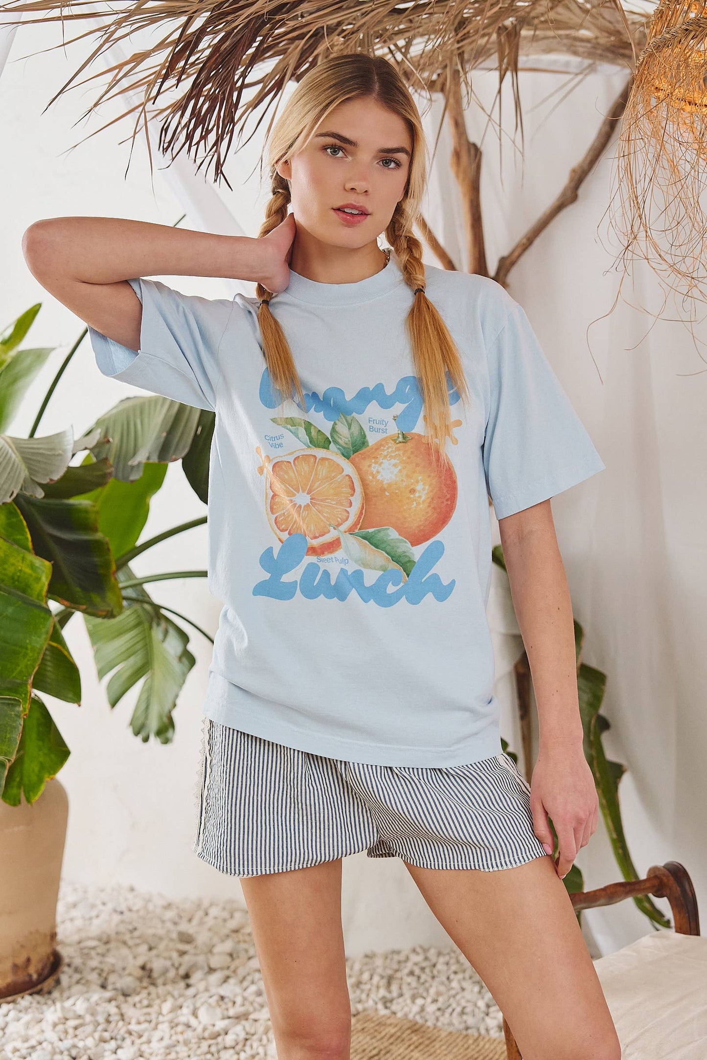 OVER&OVER - ELASTIC WAIST STRIPE CASUAL SHORTS