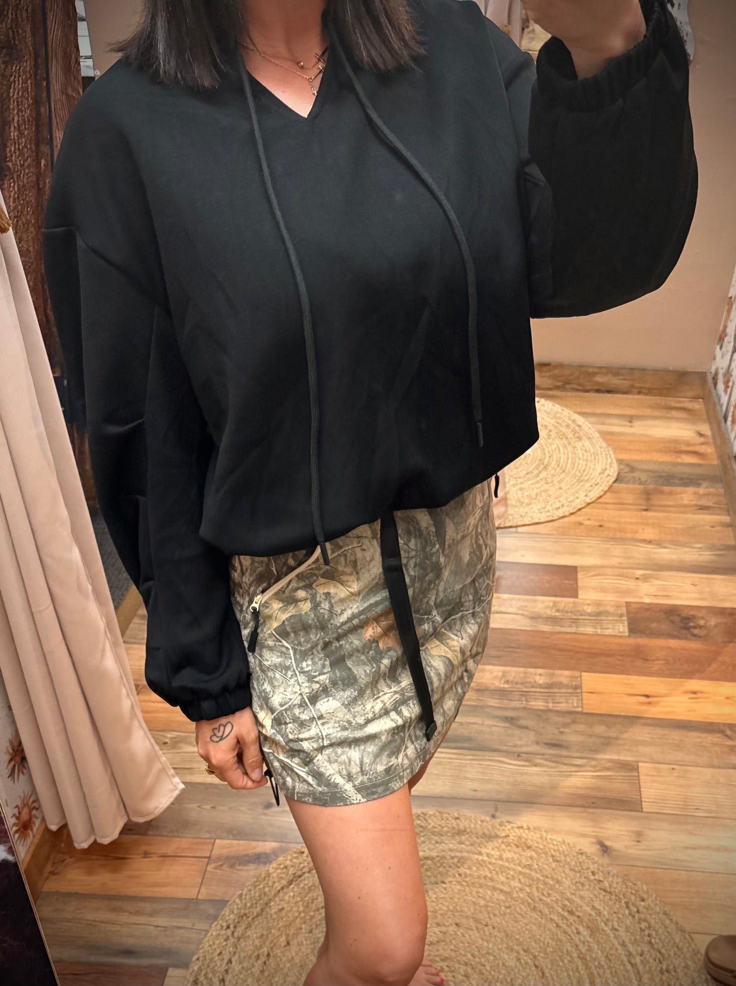 CAMOUFLAGE UTILITY MINI SKIRT POCKETS DRAWSTRING