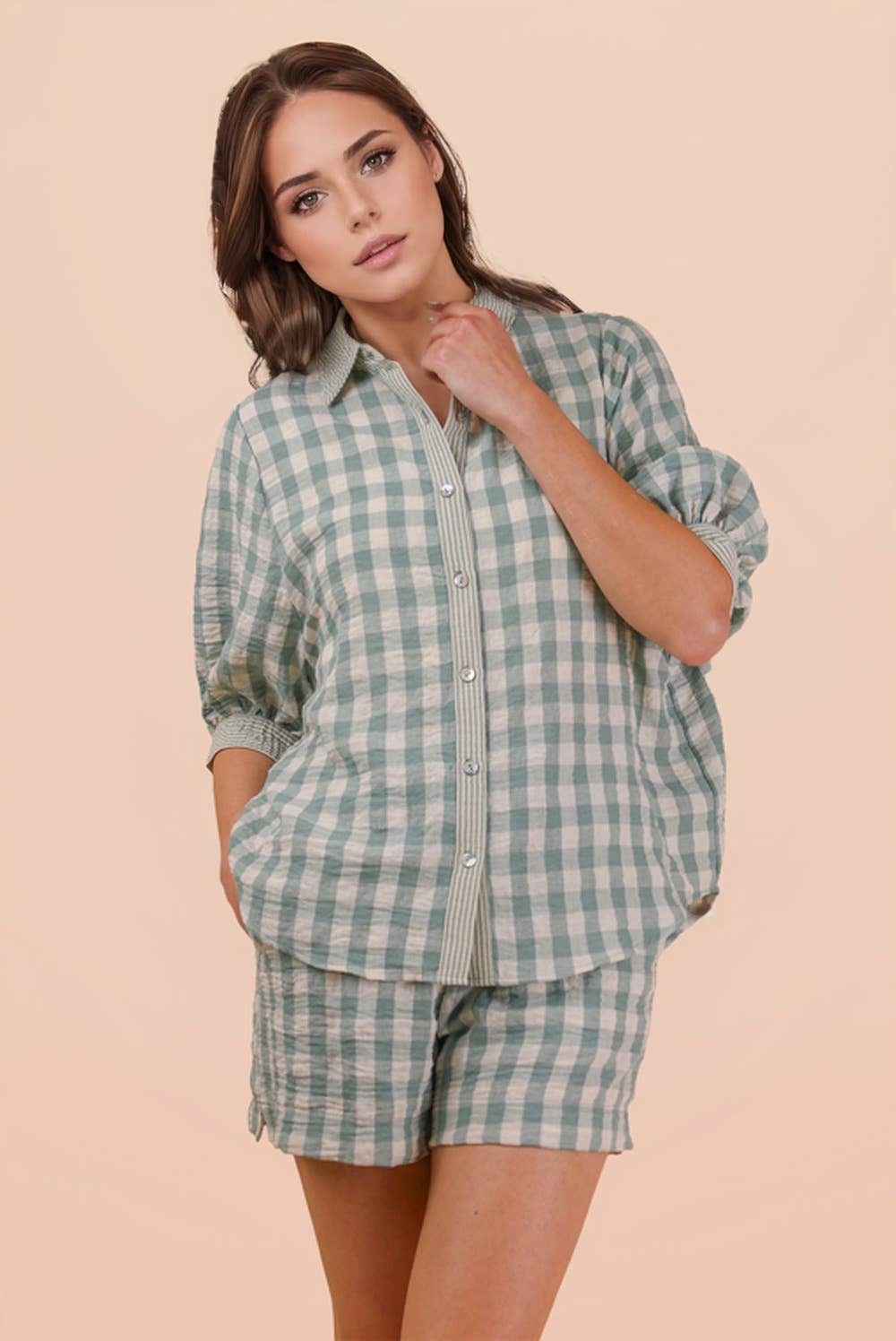 Checkered Shirt Top & Shorts Set