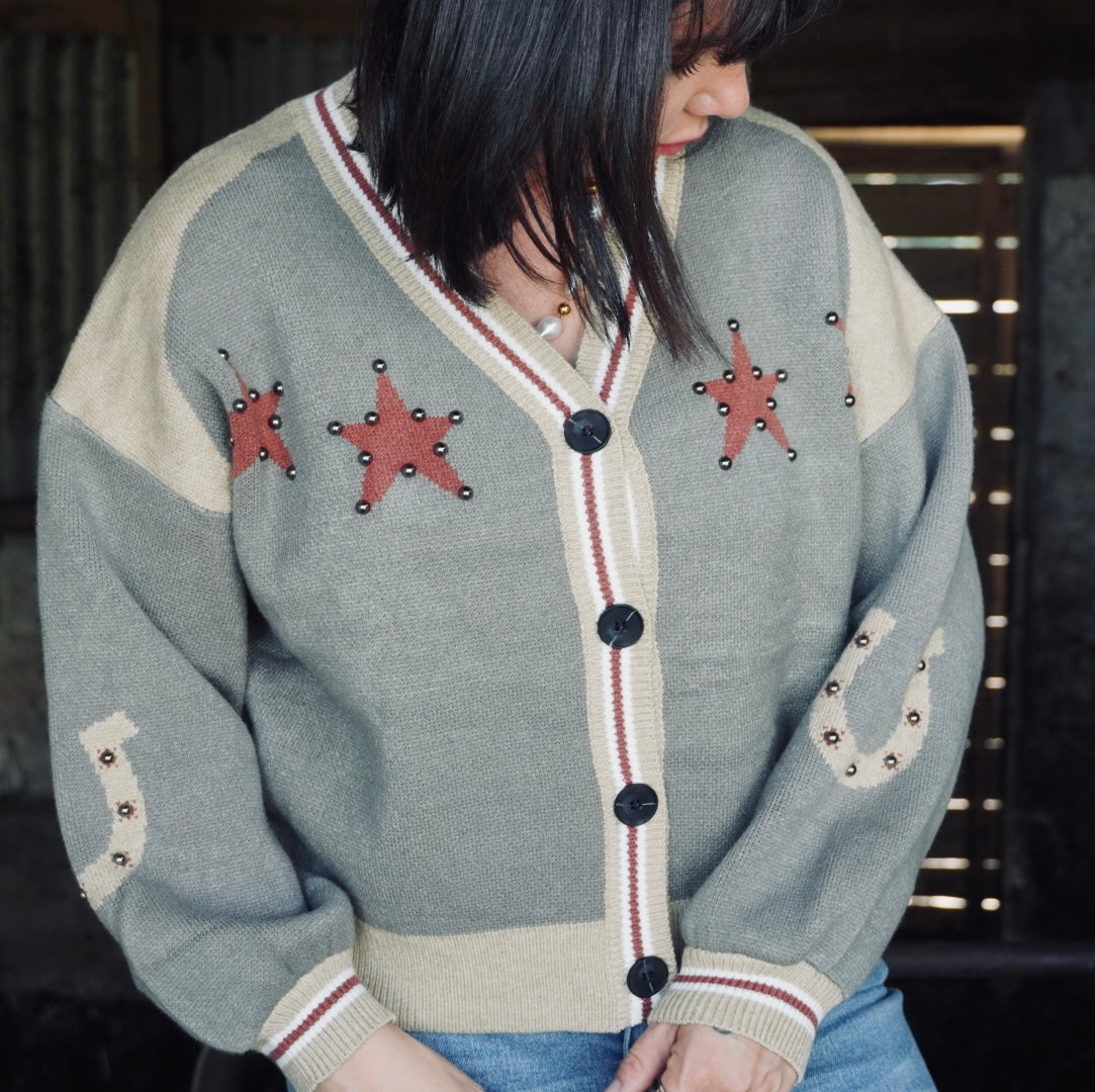 Western Horse Graphic Knit Cardigan