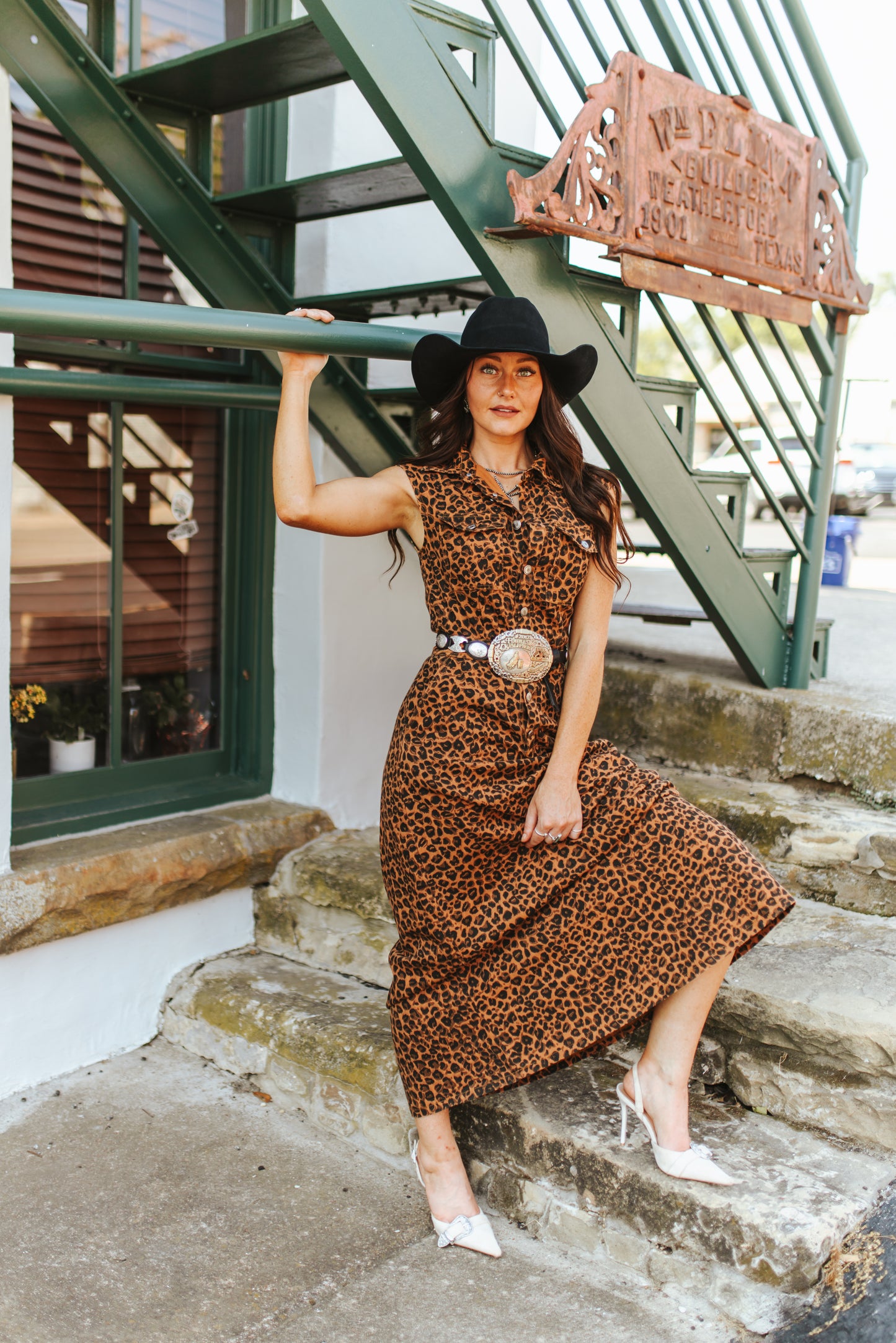 Breaking Hearts Leopard Denim Dress