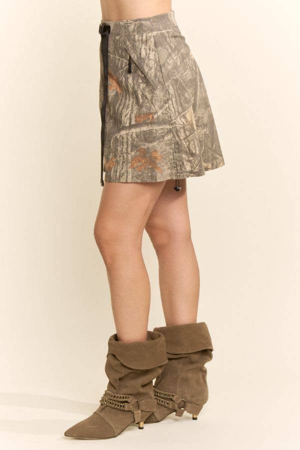 CAMOUFLAGE UTILITY MINI SKIRT POCKETS DRAWSTRING