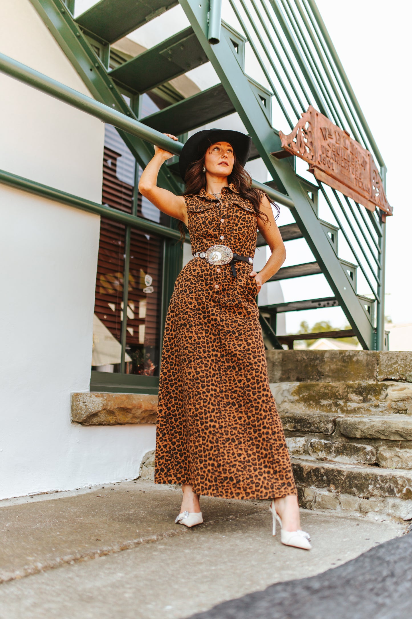 Breaking Hearts Leopard Denim Dress