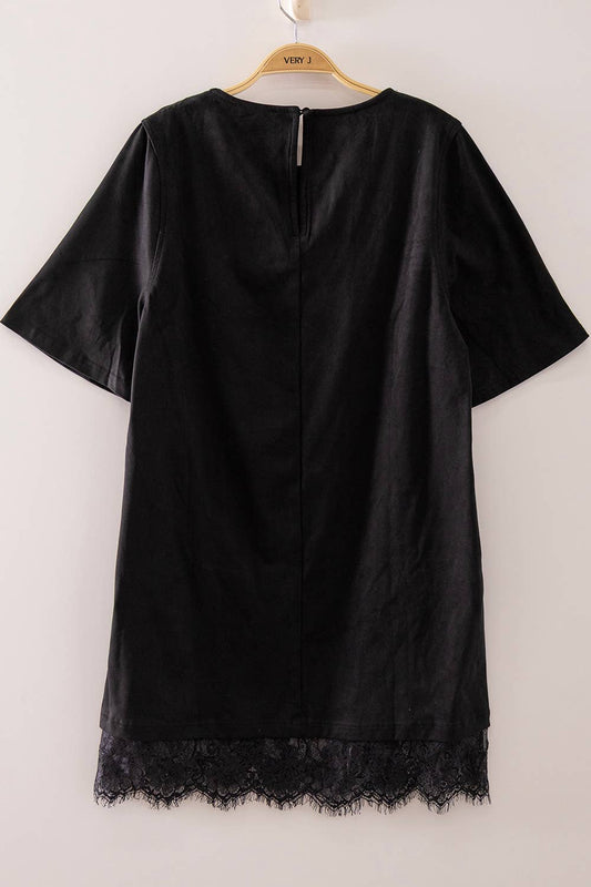 Faux Suede Lace Hem Mini Dress