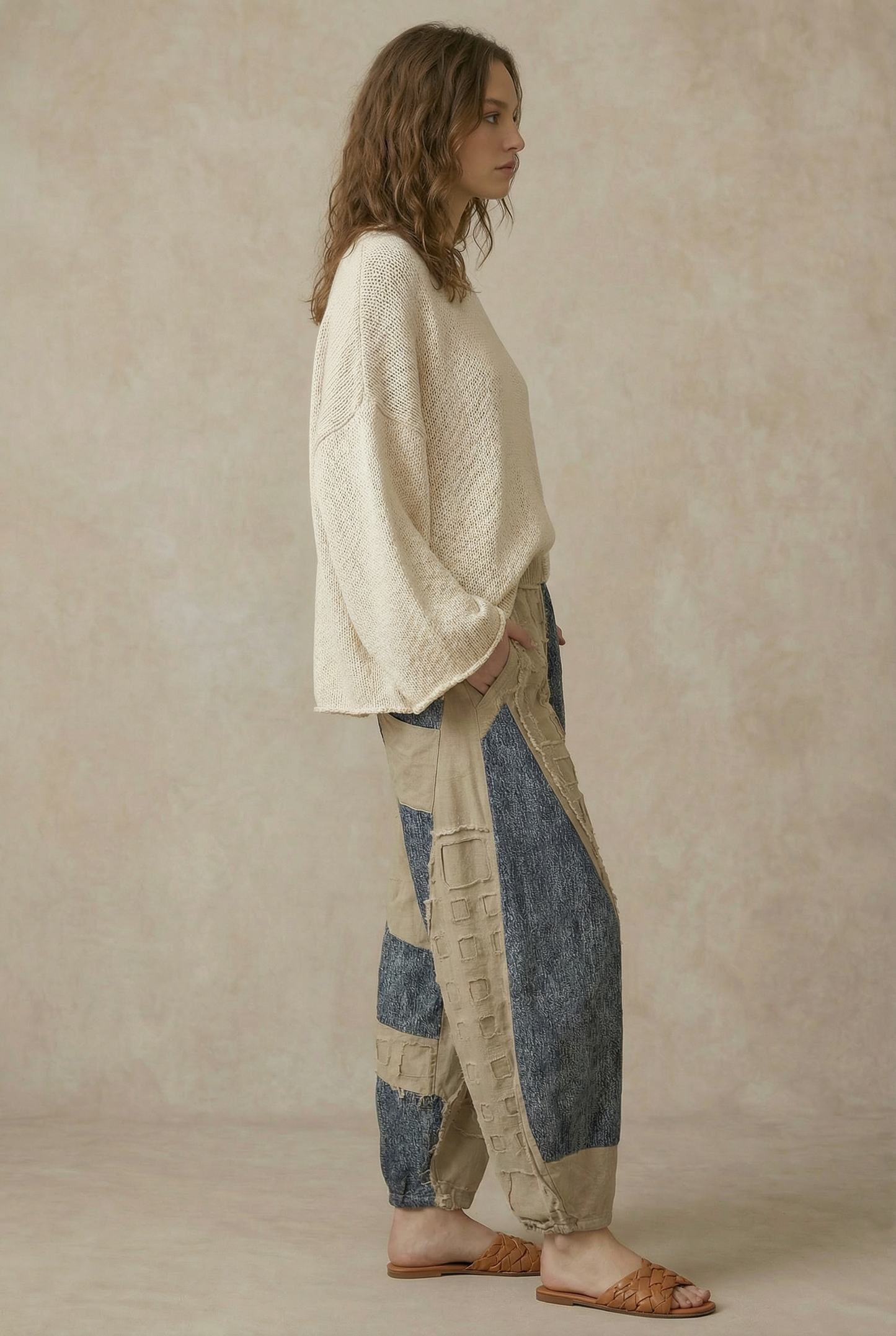 Textured Grid Patch Balloon Pants
