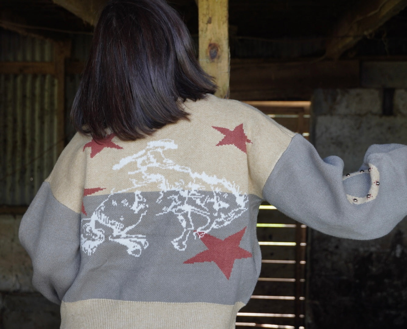 Western Horse Graphic Knit Cardigan