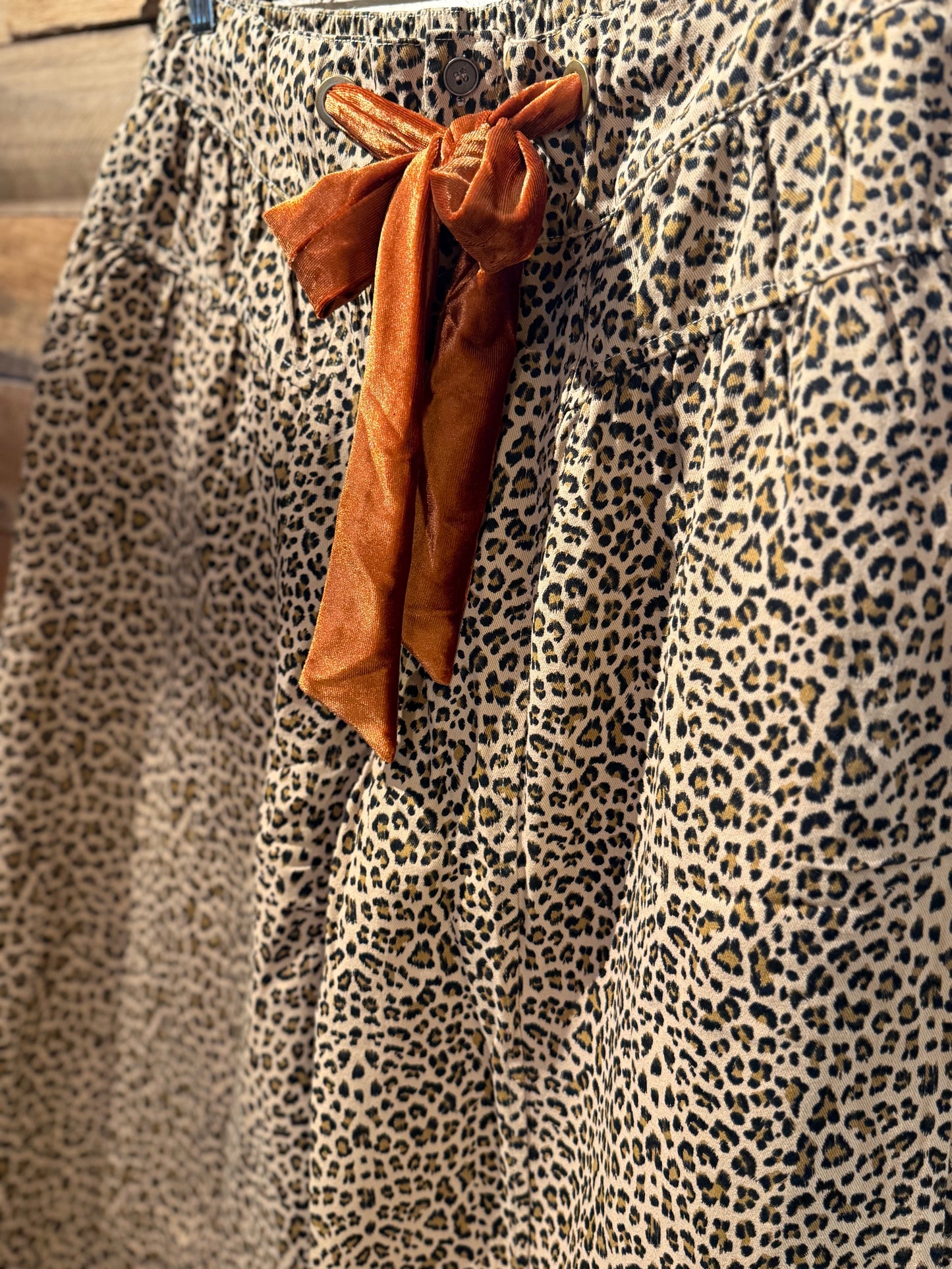 Velvet Bow Leopard Wide Leg Pants