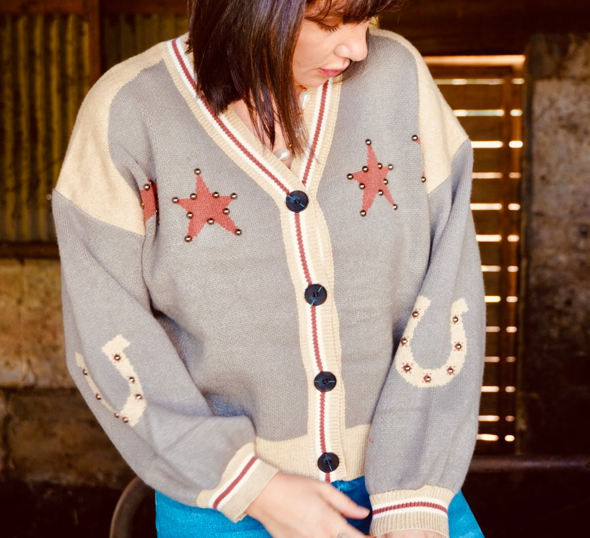 Western Horse Graphic Knit Cardigan