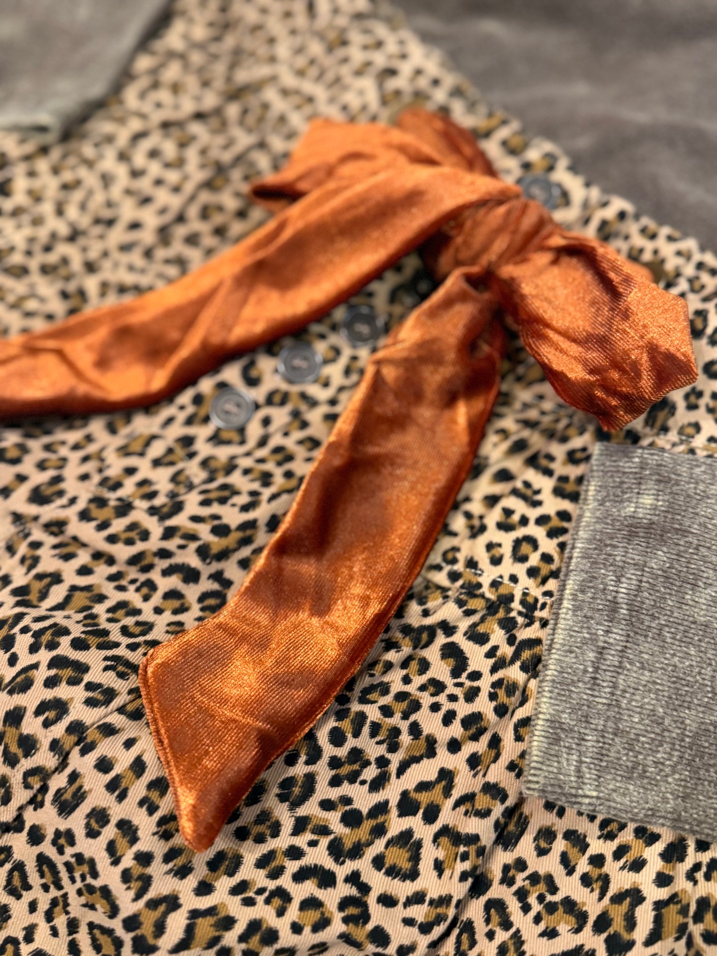 Velvet Bow Leopard Wide Leg Pants