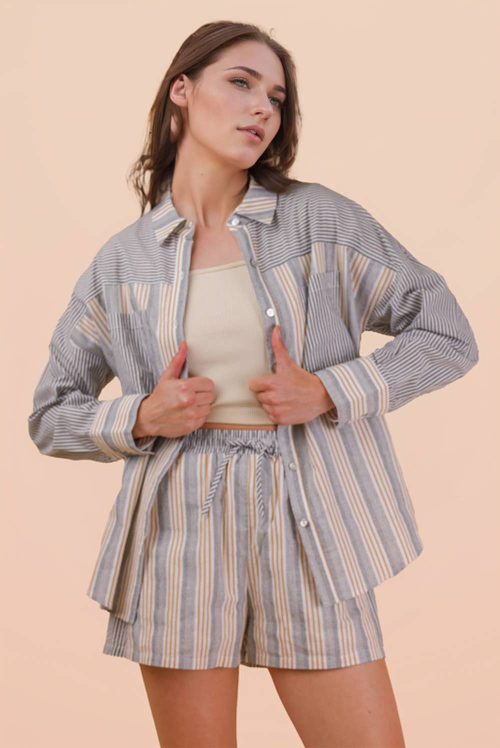 Stripe Woven Shirt Top & Shorts Set