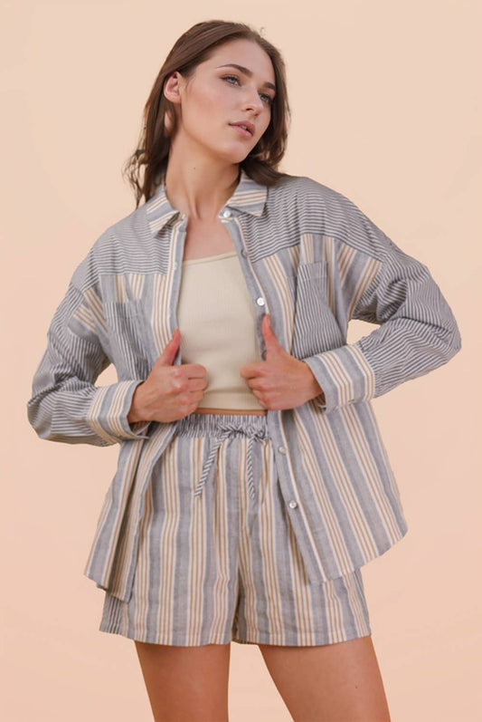 Stripe Woven Shirt Top & Shorts Set