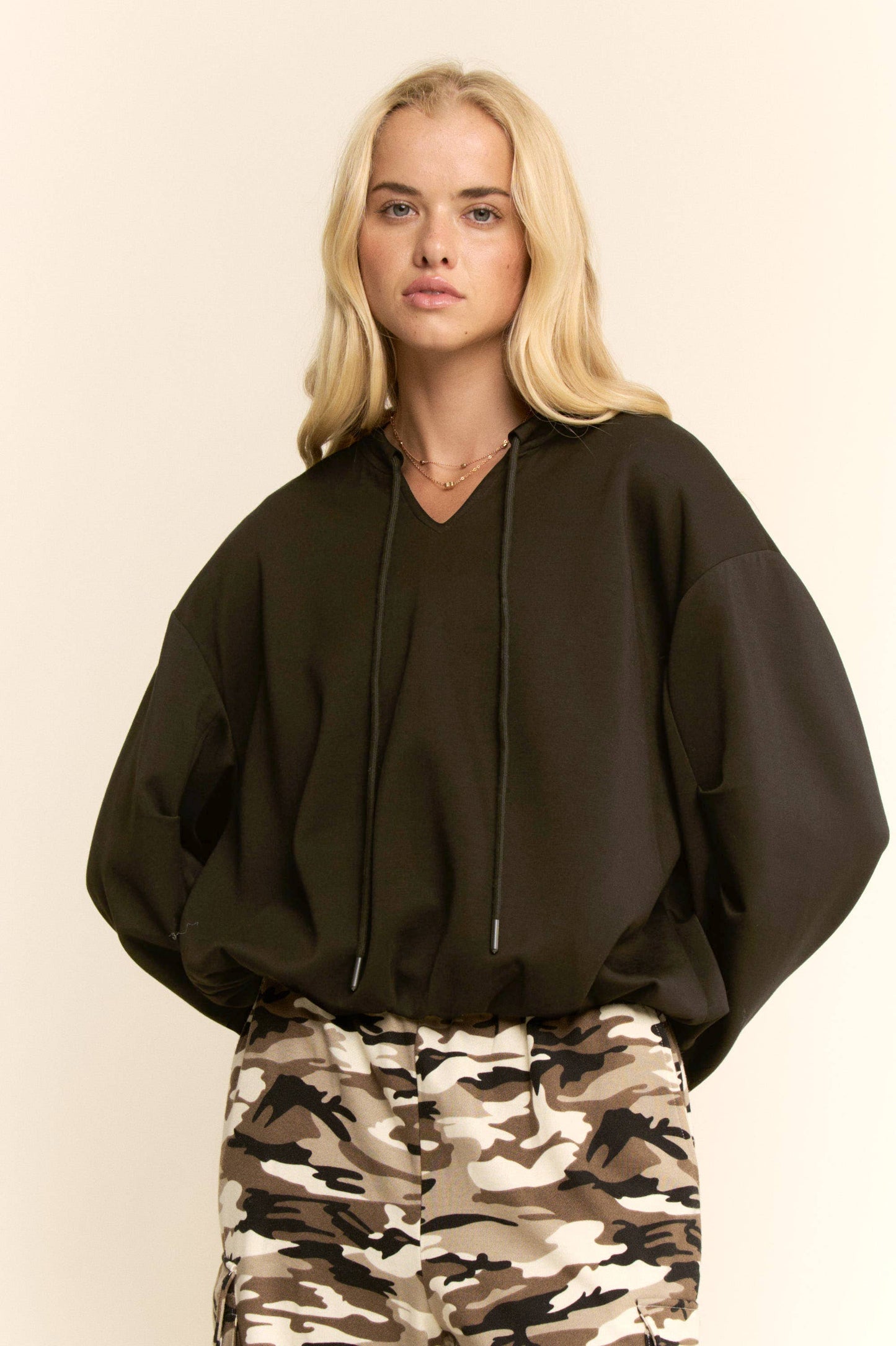 ROCK BOTTOM-CROPPED DRAWSTRING SWEATSHIRT