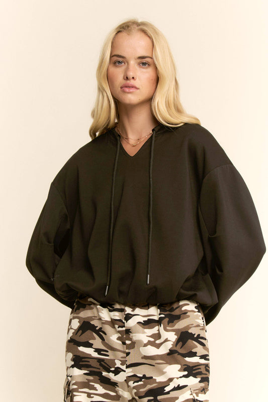 ROCK BOTTOM-CROPPED DRAWSTRING SWEATSHIRT