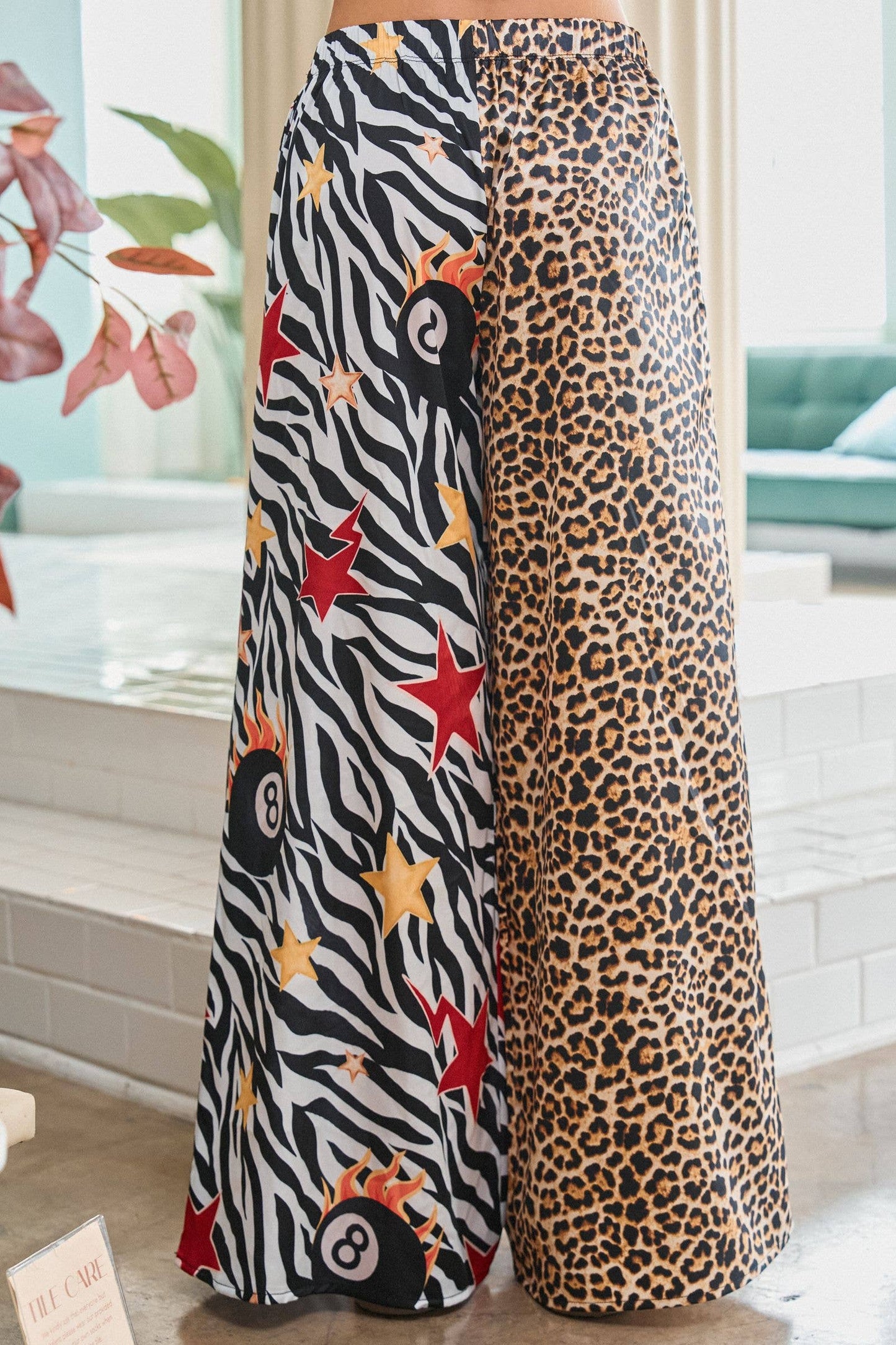 LEOPARD & ZEBRA MIX PRINT WIDE LEG PANTS
