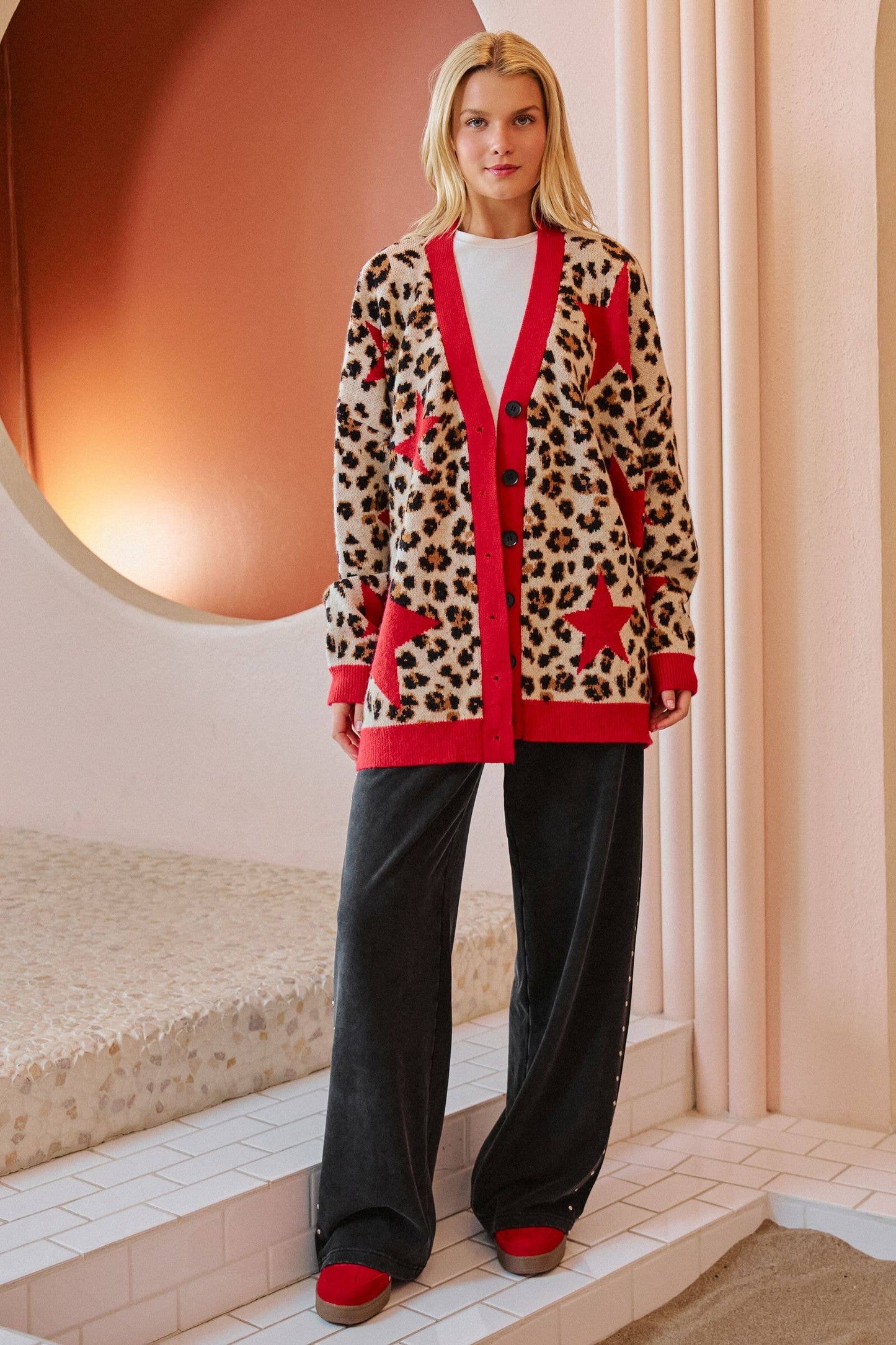 LEOPARD STAR CARDIGAN SWEATER