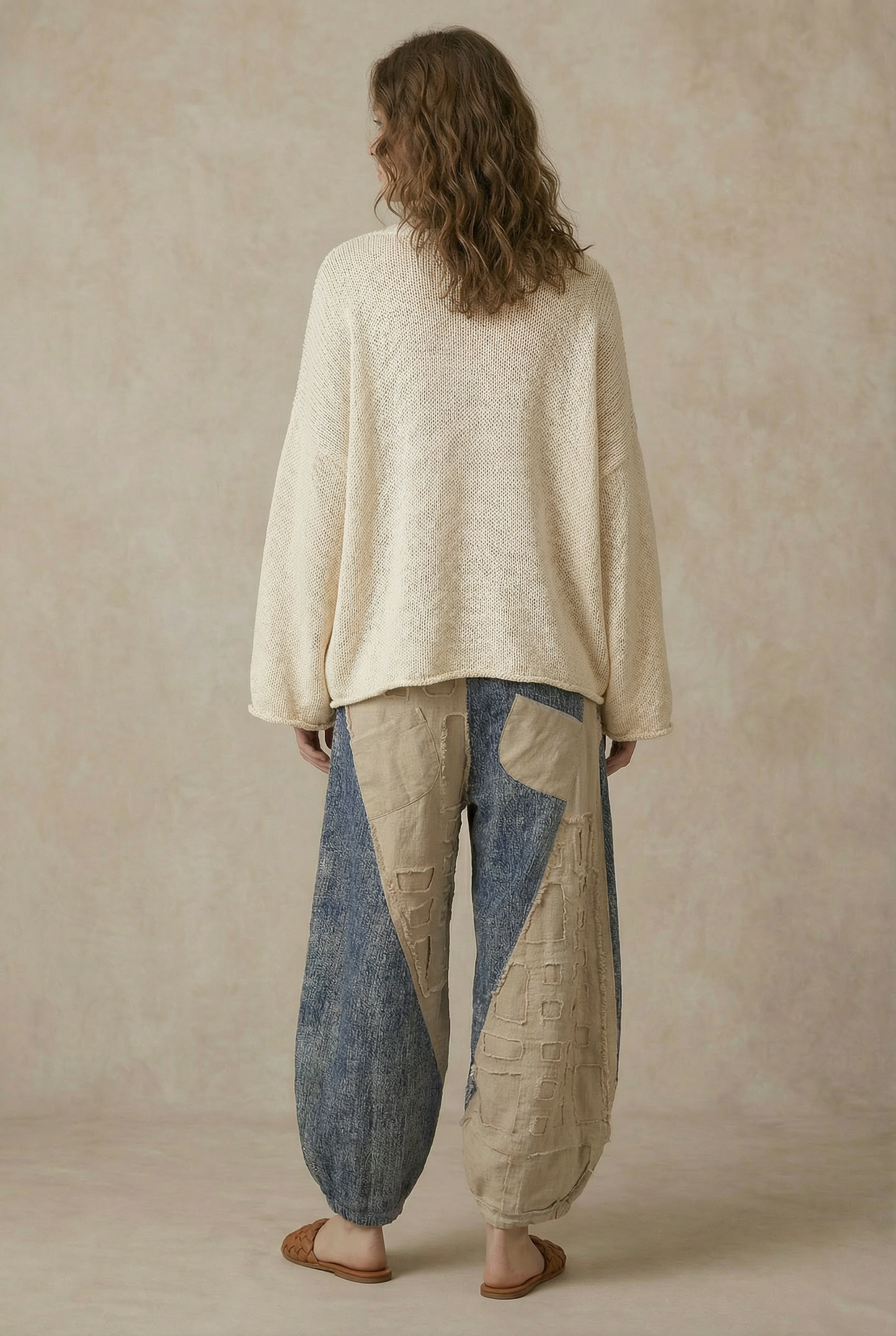 Textured Grid Patch Balloon Pants