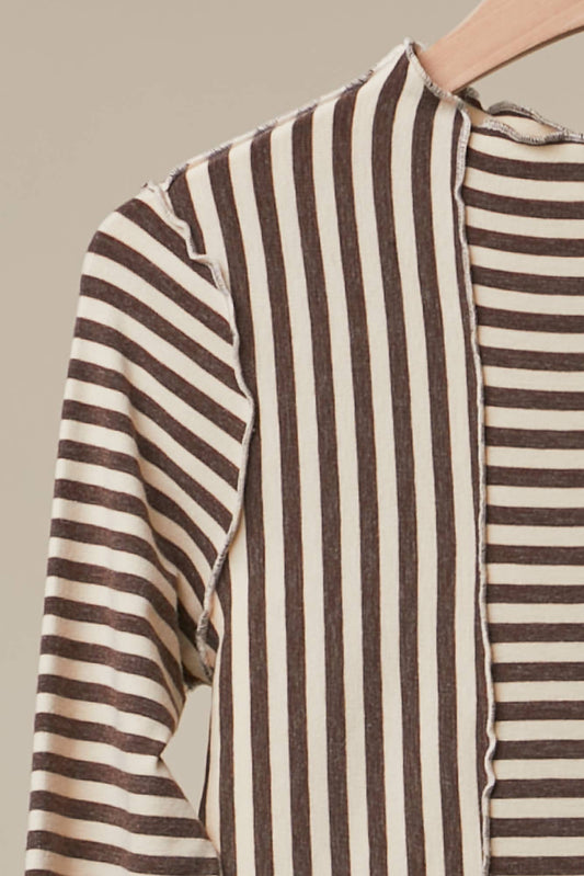 Asymmetrical Stripe Long Sleev Pullover