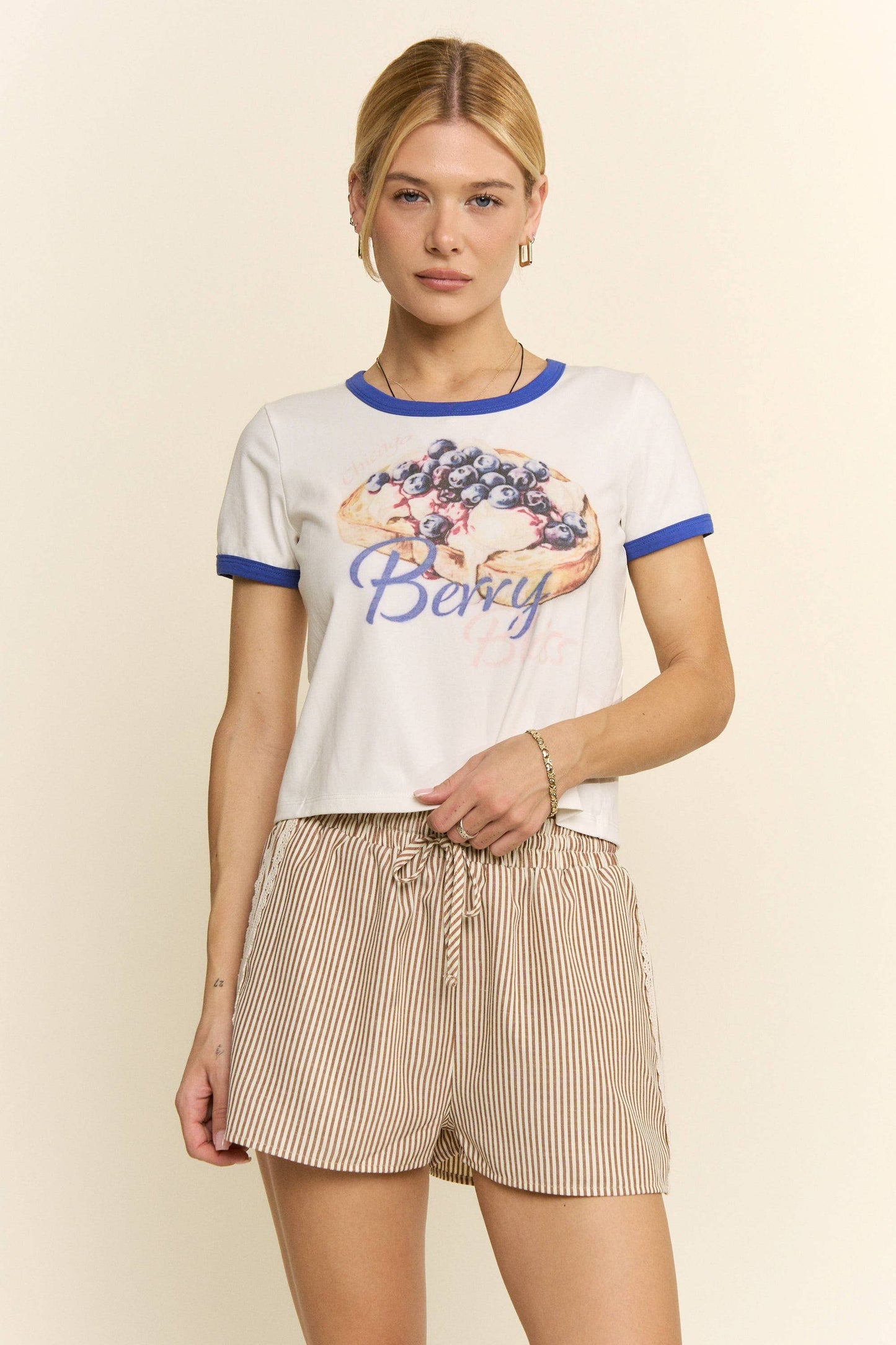 OVER&OVER - ELASTIC WAIST STRIPE CASUAL SHORTS