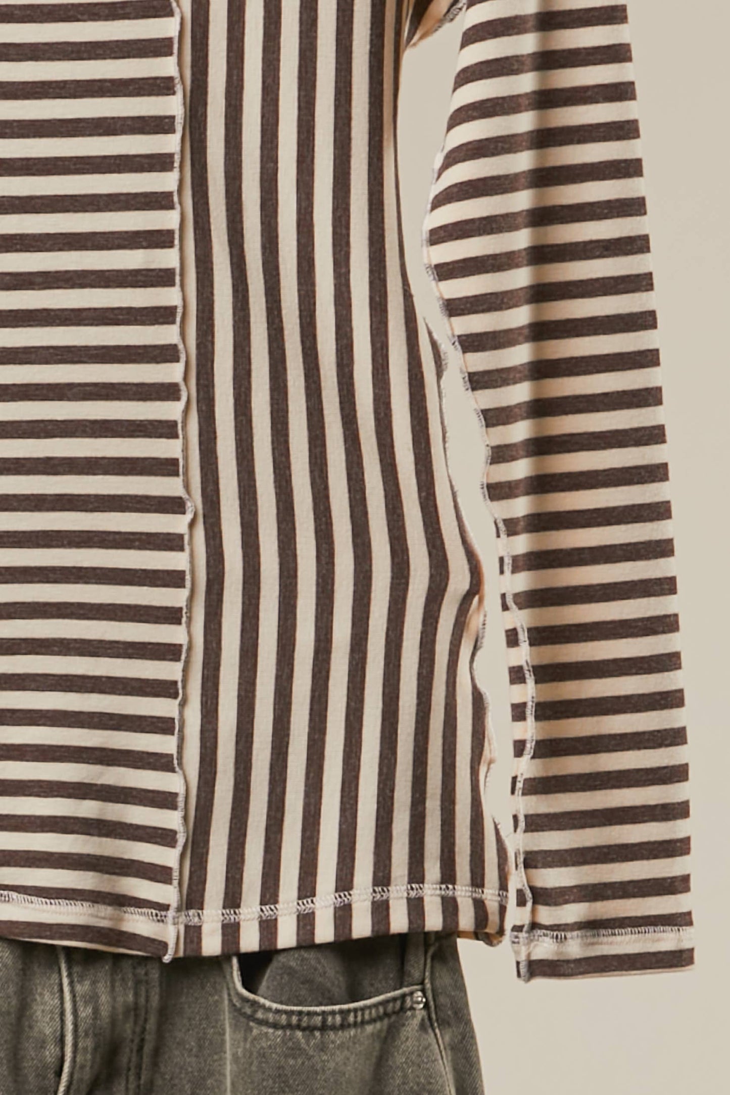 Asymmetrical Stripe Long Sleev Pullover
