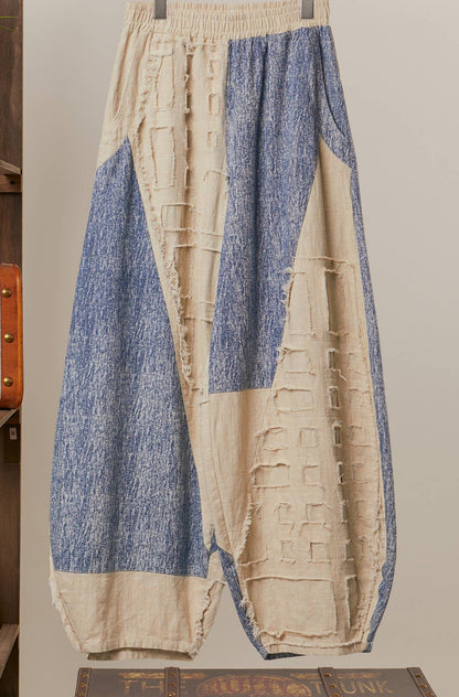 Textured Grid Patch Balloon Pants
